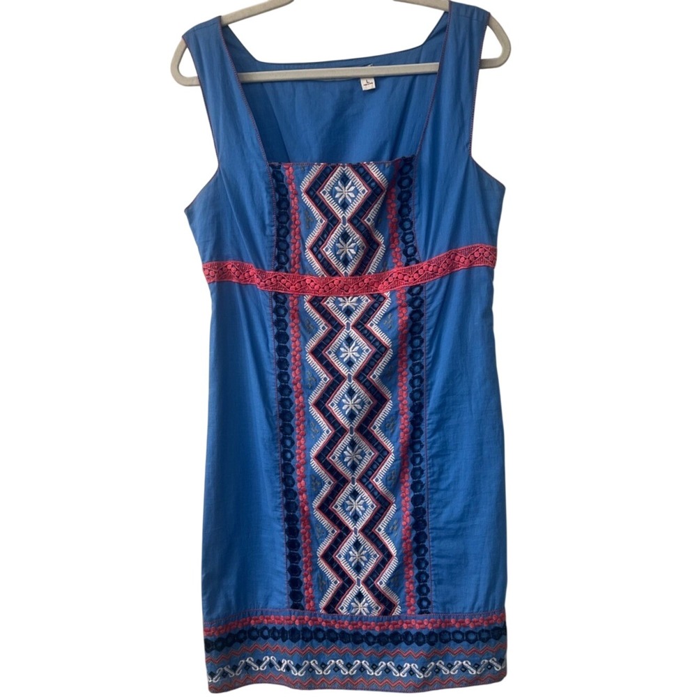 Chelsea & Violet Blue Sleeveless Embroidered Mini Dress with Pink Accents